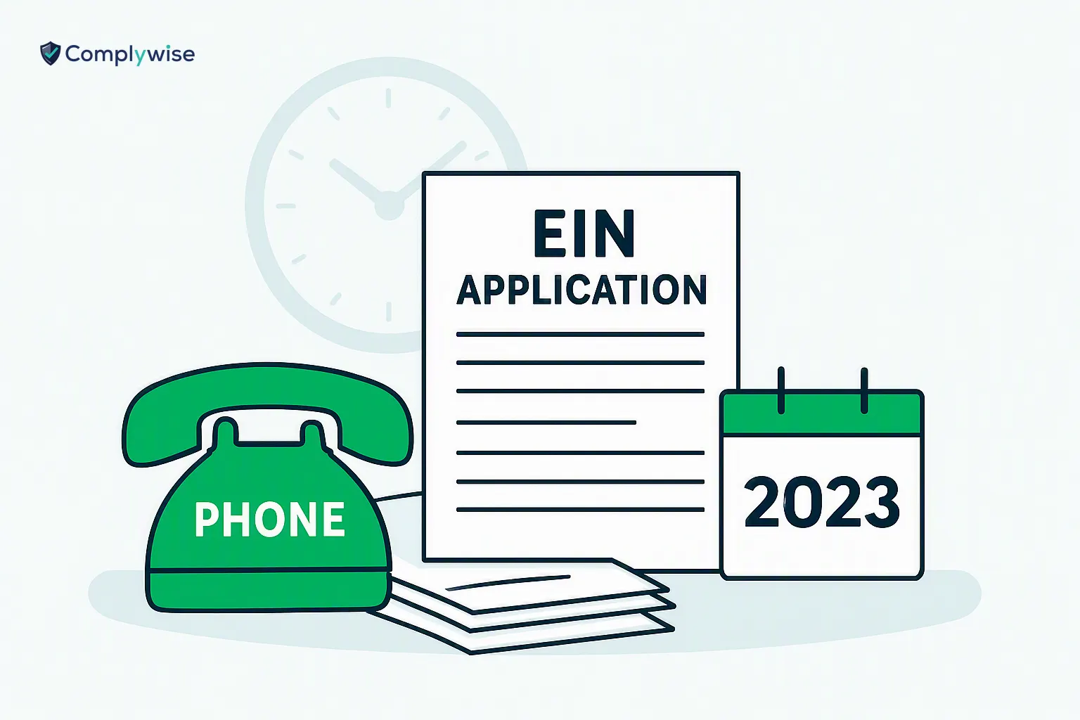 An illustration depicting the process of obtaining an EIN for a U.S. LLC, featuring a phone and tax forms.